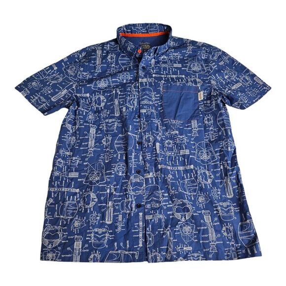 Disney Parks Star Wars Blueprints Allover Print Button Up Shirt Saber Vader Sz M - Picture 1 of 5